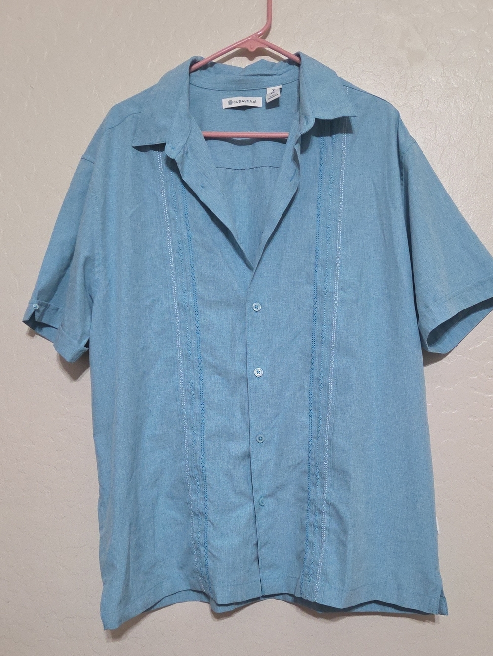 Cubavera Men’s XL Blue Guayabera Shirt Embroidered Short Sleeve Camp Cuban - Picture 1 of 7